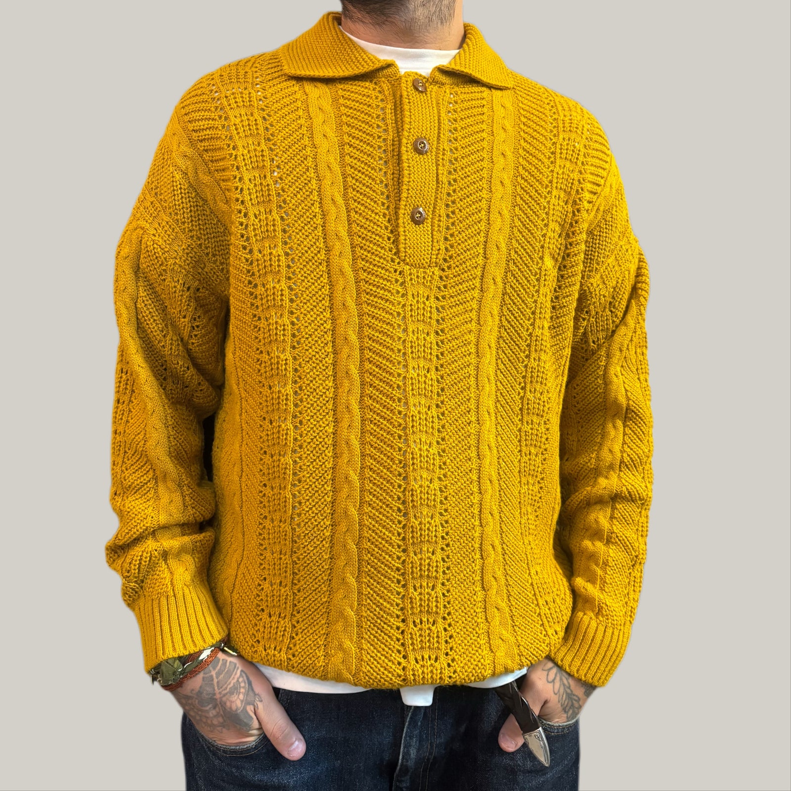 Maglione tela cruda giallo senape