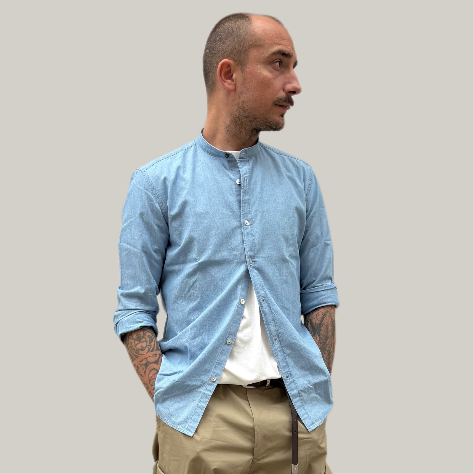 Camicia Alley azzurra collo coreano