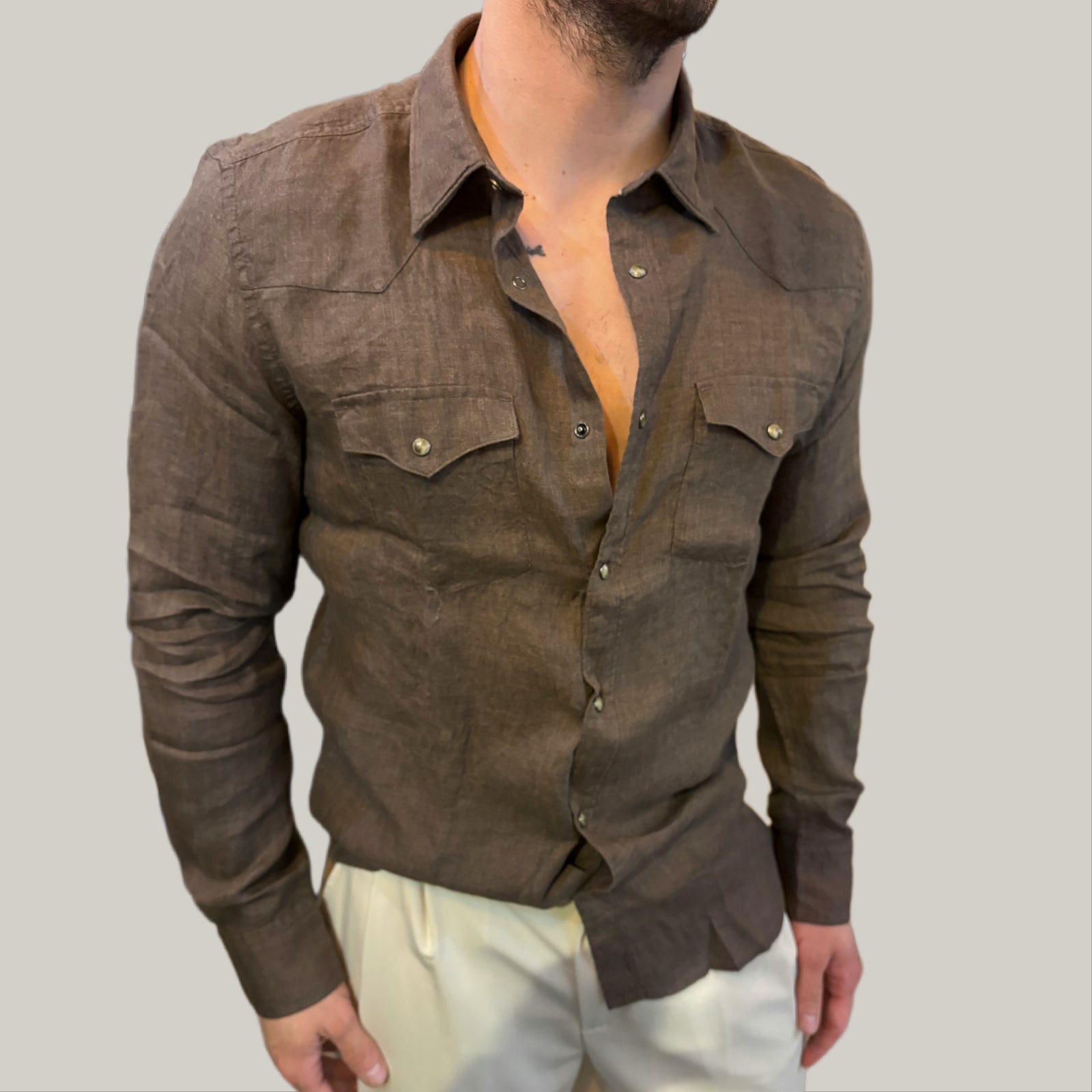 Camicia alley lino marrone