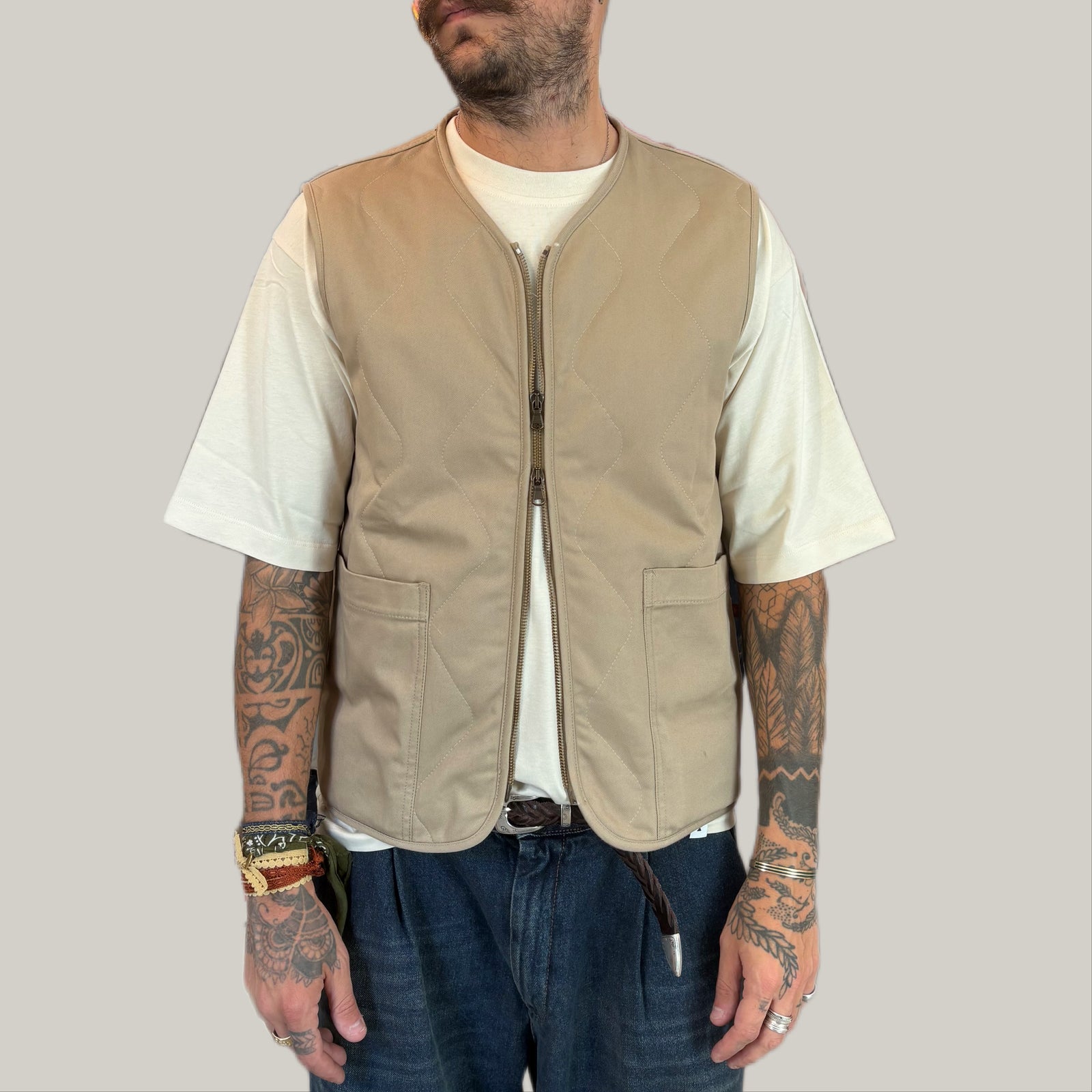 Gilet telacruda trapunta sabbia