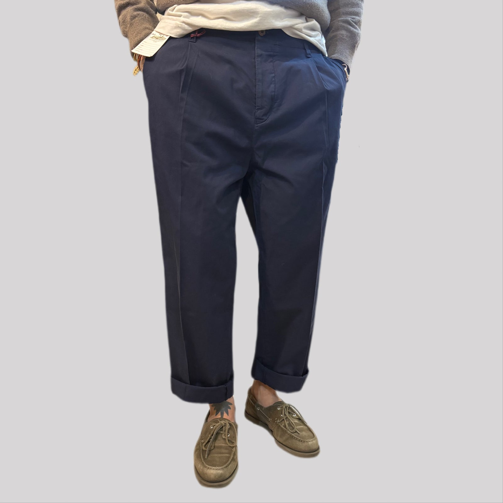 Pantalone tela cruda blu navy