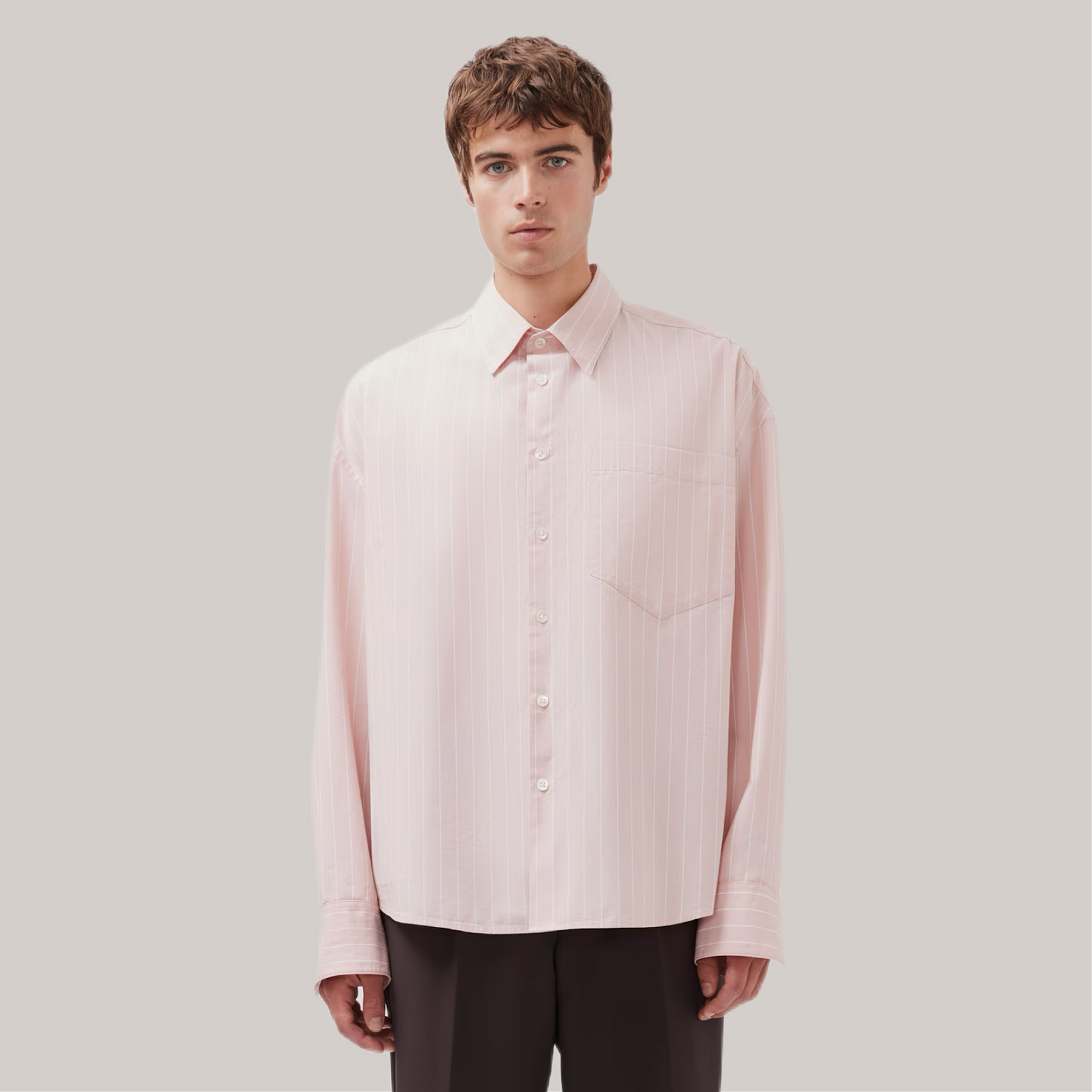 Camicia studio costina cipria bianca