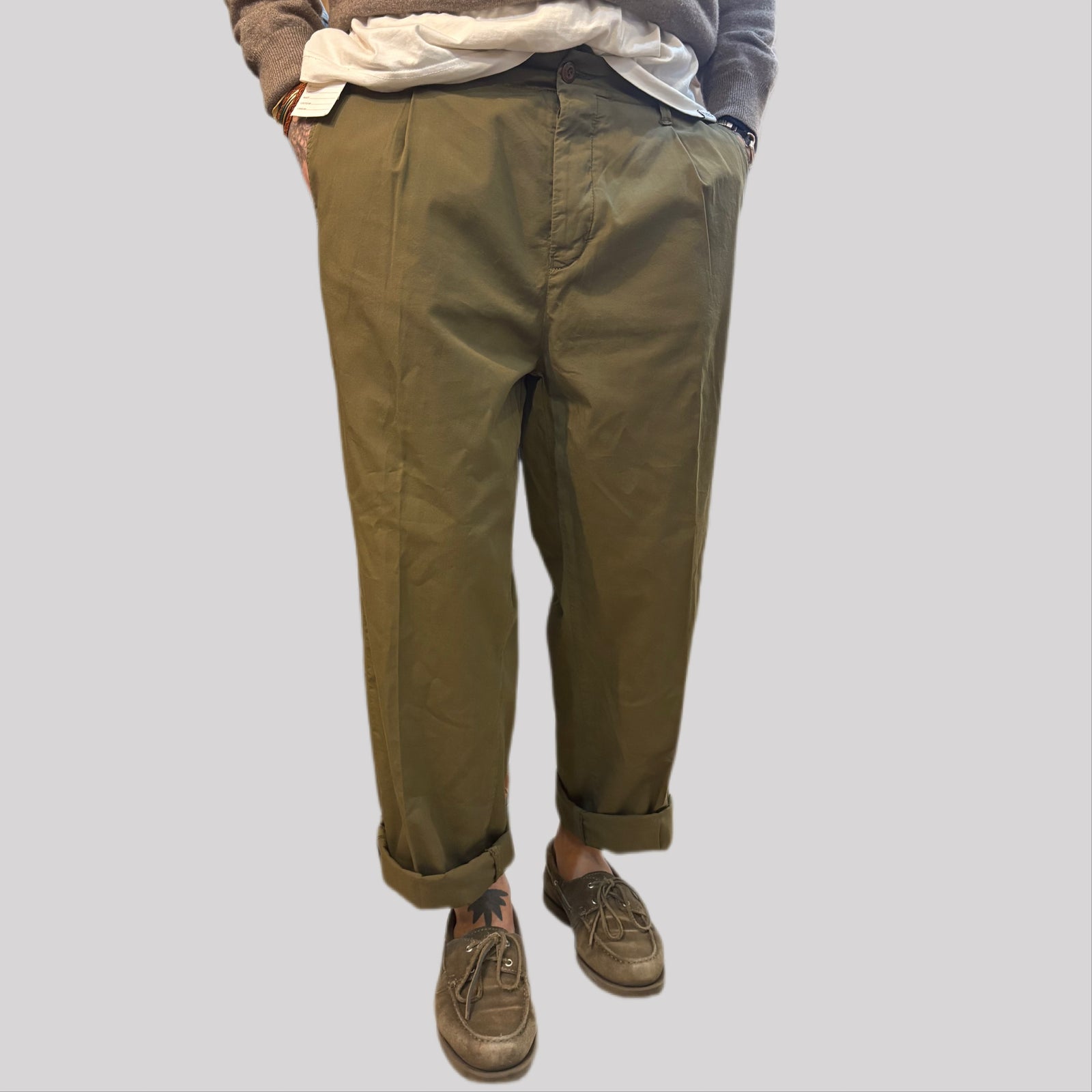 Pantalone tela cruda verde militare
