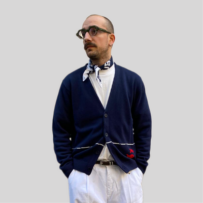 Cardigan thinking Mu navy