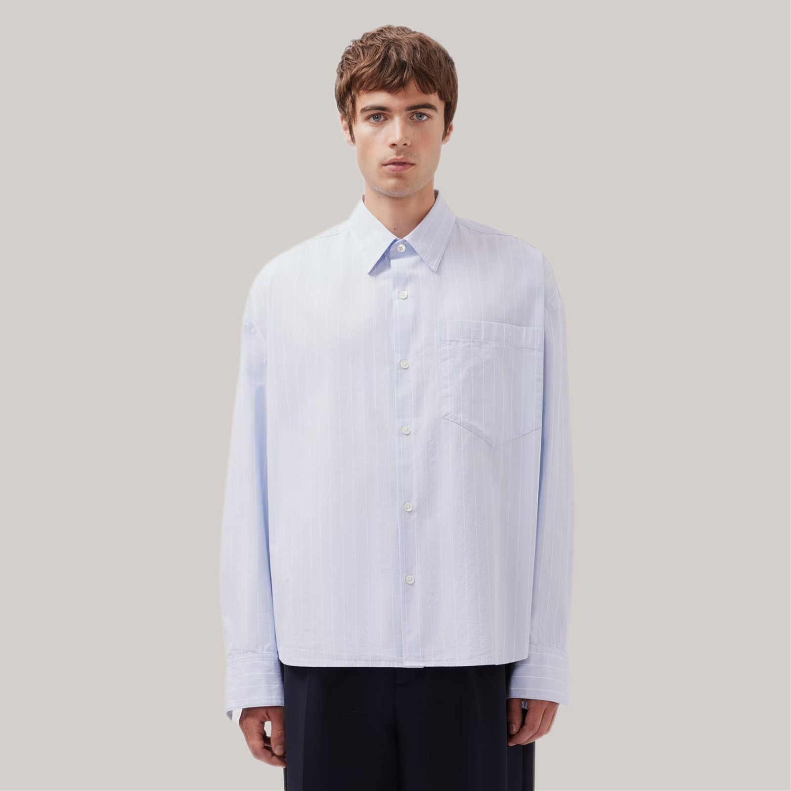 Camicia studio costina bianca / celeste