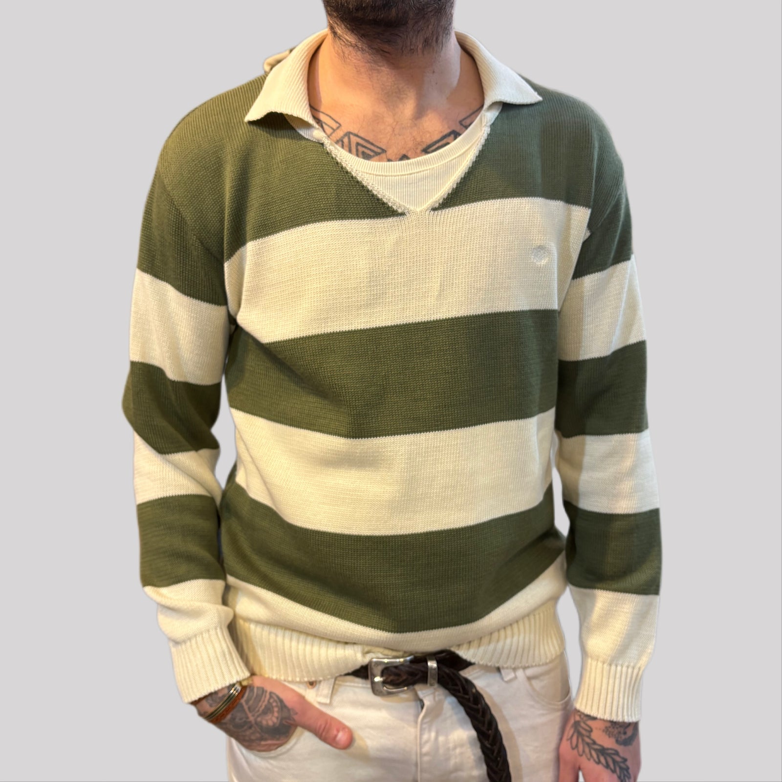 Polo tela cruda verde/panna