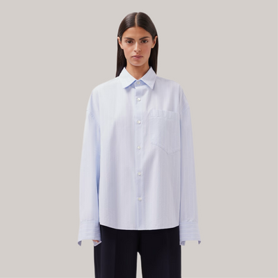 Camicia studio costina bianca / celeste