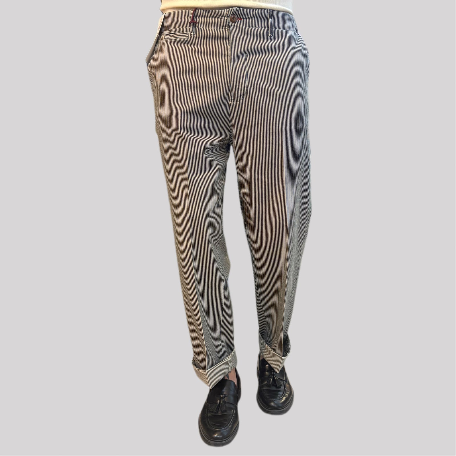 Pantalone tela cruda riga panna/nero