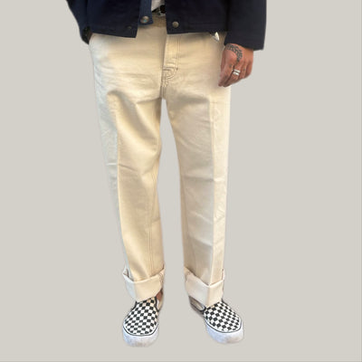 Jeans tela cruda crema
