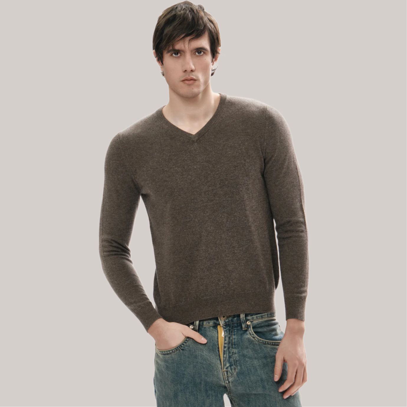 Maglione white wise Moro melange scollo a V