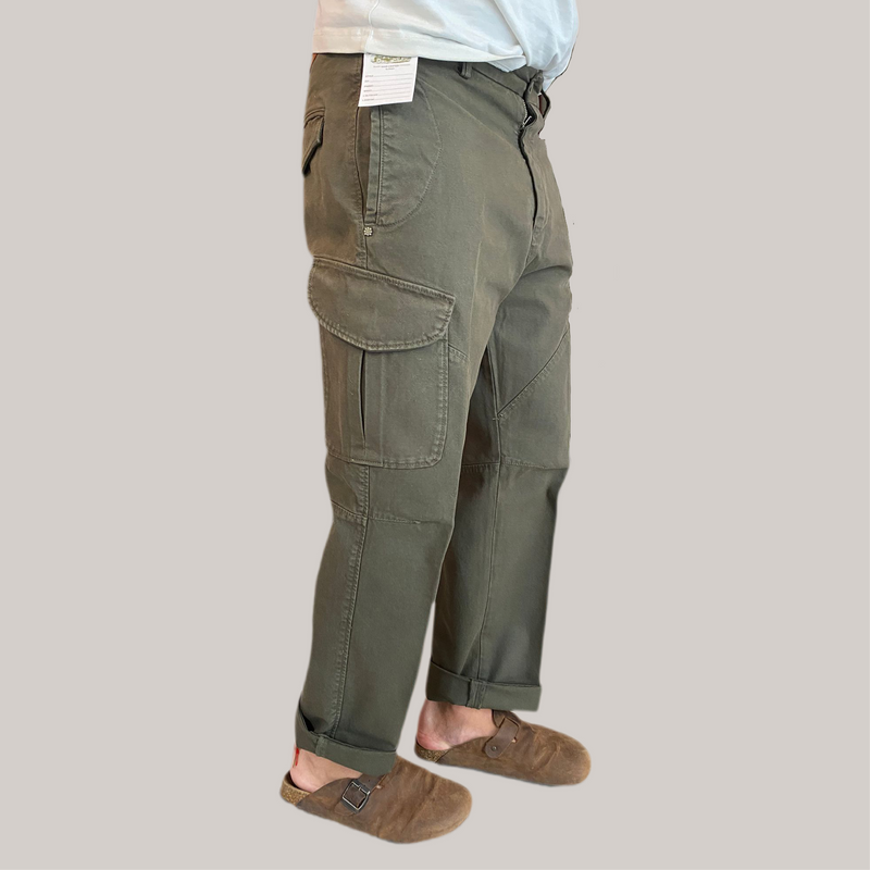 Pantalone tela cruda cargo verde