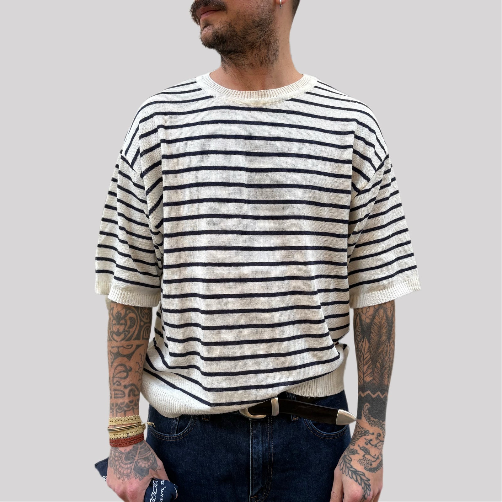 T-shirt tela cruda bianca/blu