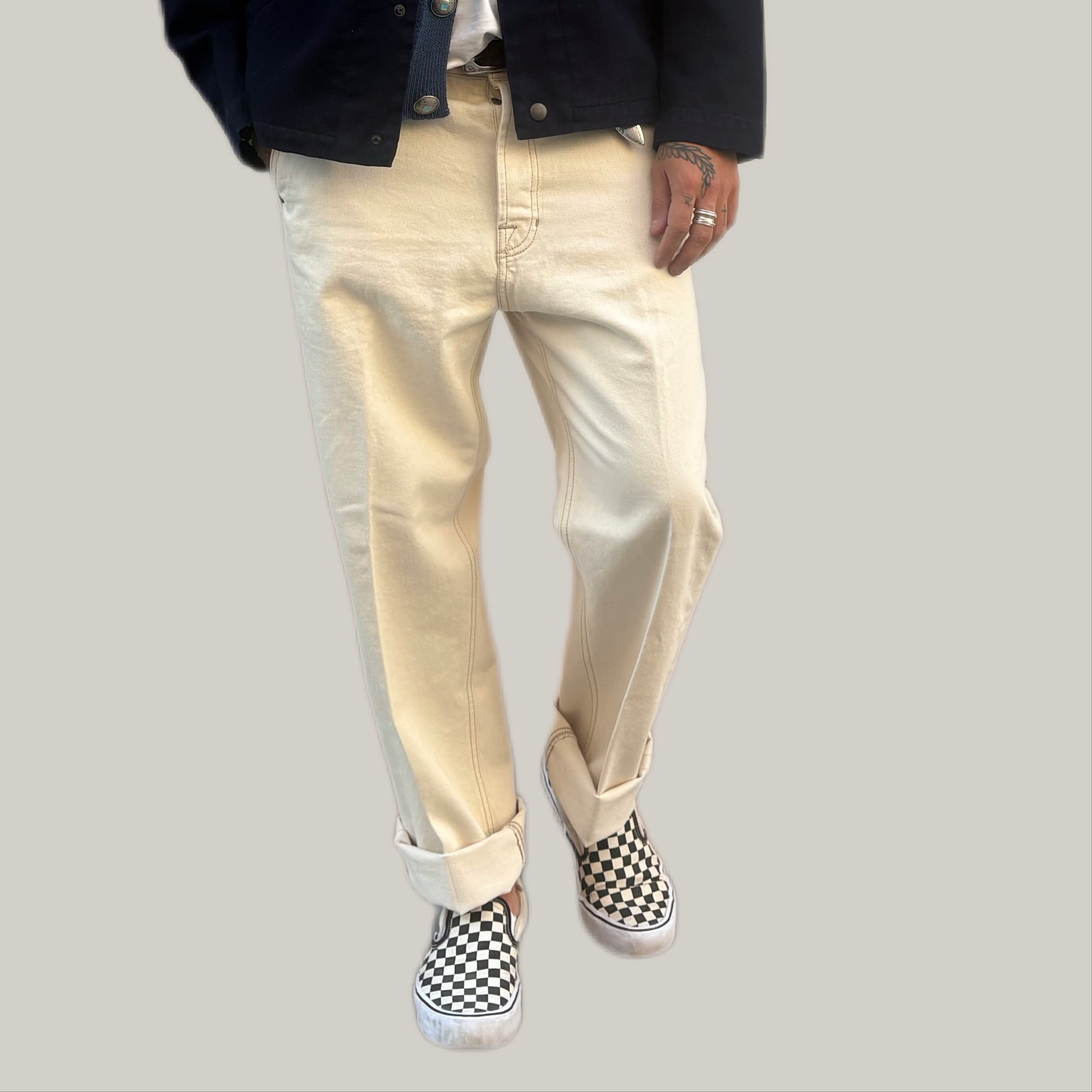 Jeans tela cruda crema