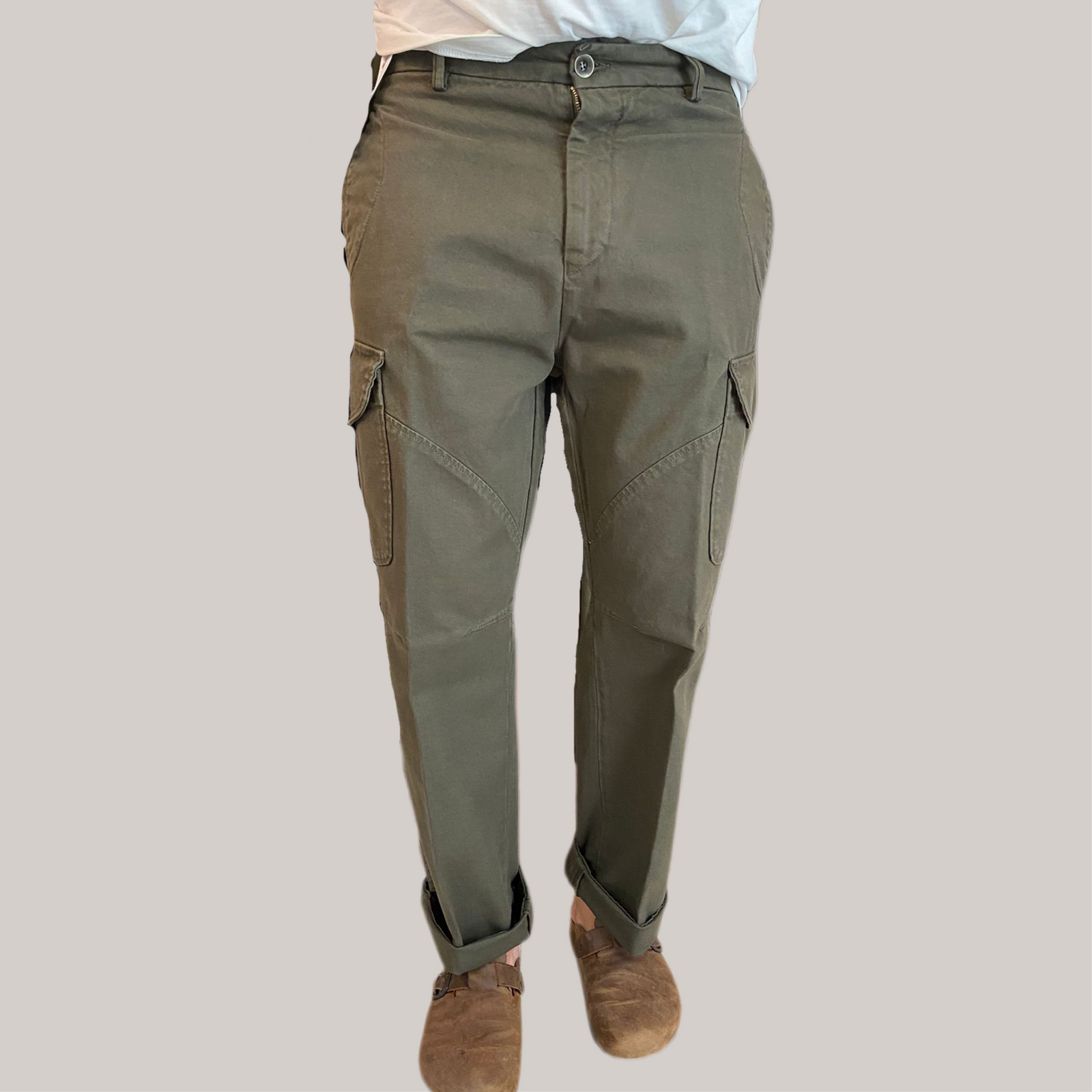 Pantalone tela cruda cargo verde