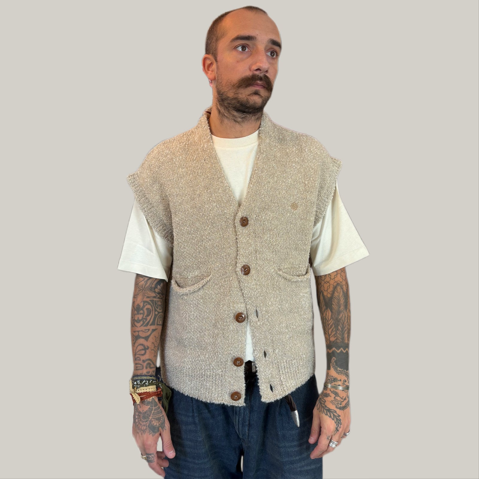 Gilet telacruda sabbia