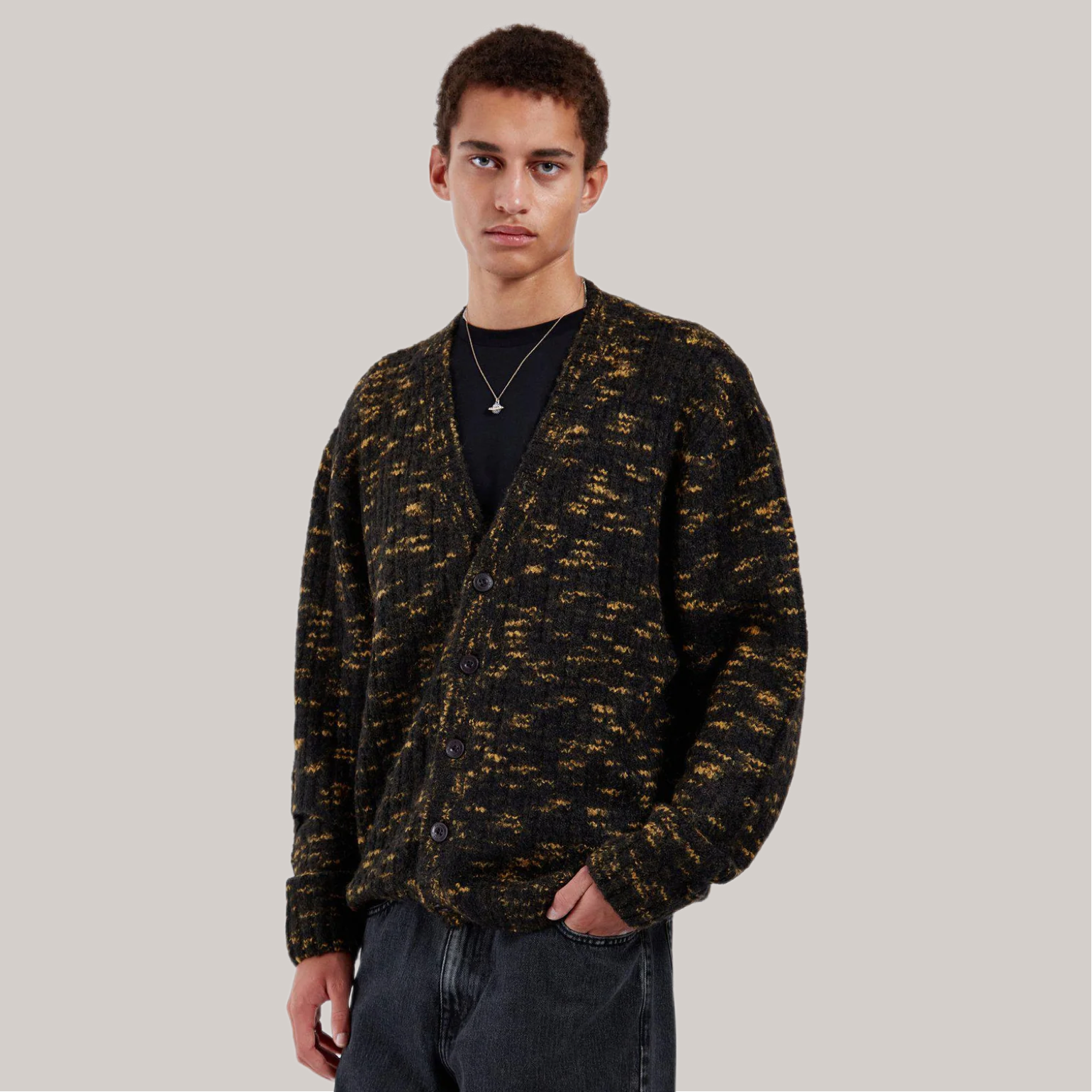 Maglione cardigan dr denim nero fantasia