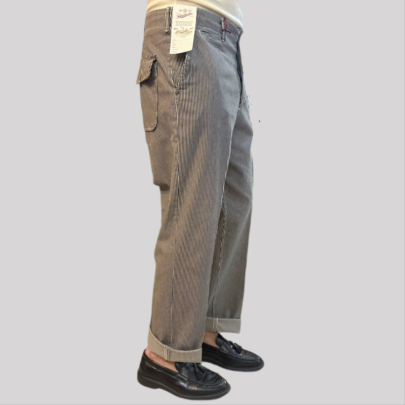 Pantalone tela cruda riga panna/nero