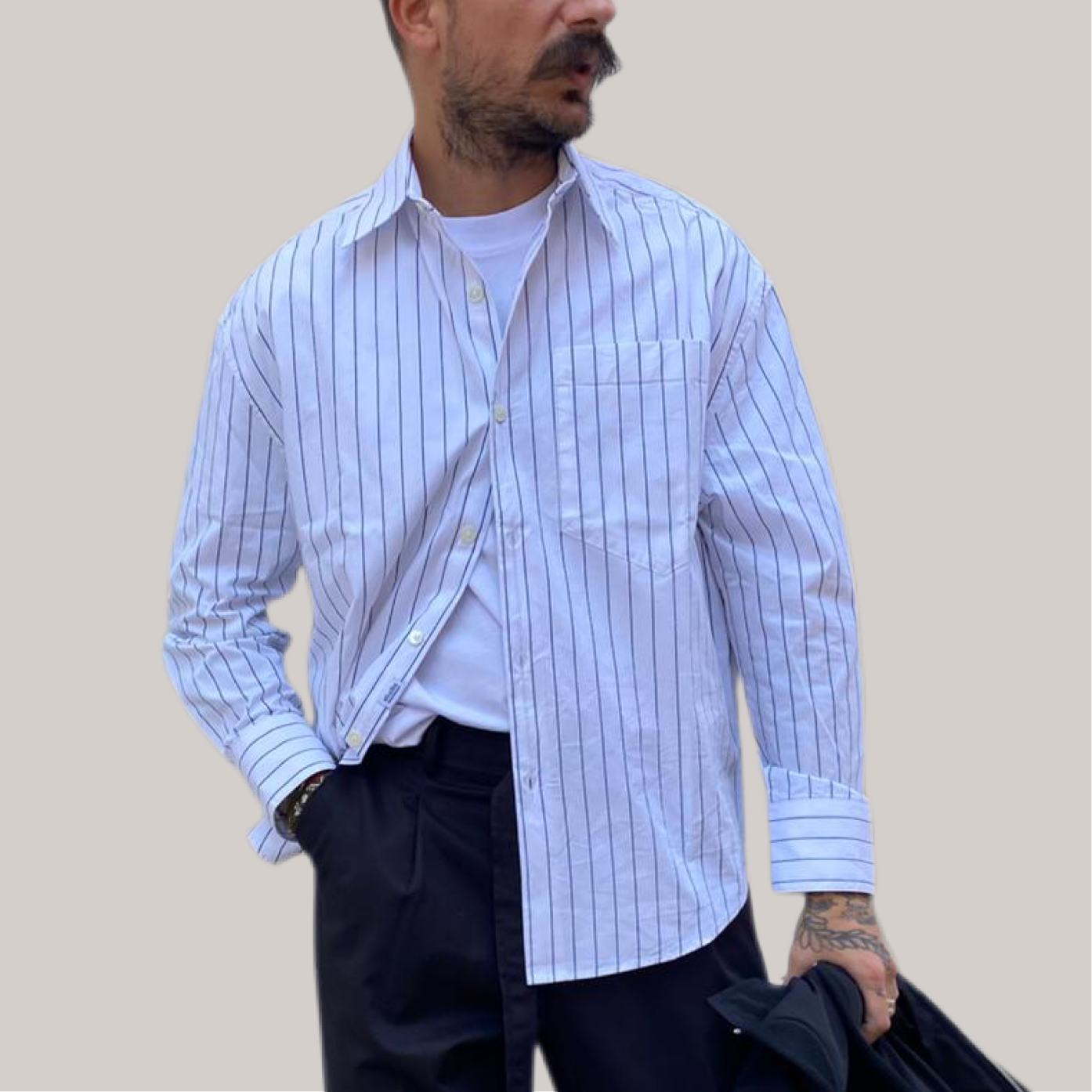 Camicia costina bianca /blu